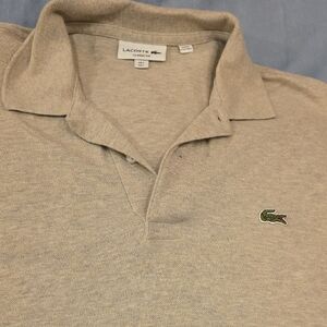 Lacoste Men's Light Beige Pique Polo with Crocodile Logo